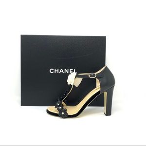 Chanel High Heeled T-strap Sandals